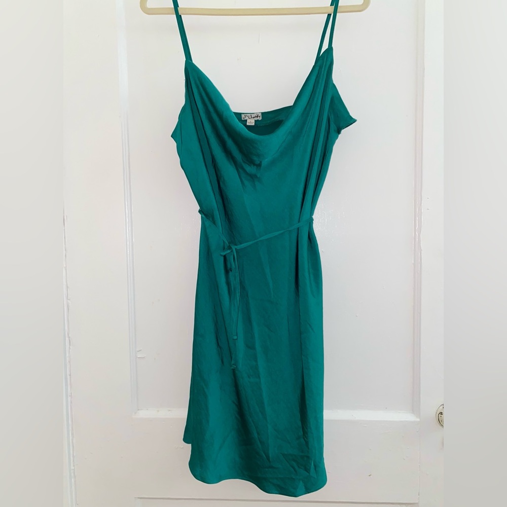Flirty Bias Cut Emerald Green Spaghetti Strap Dress